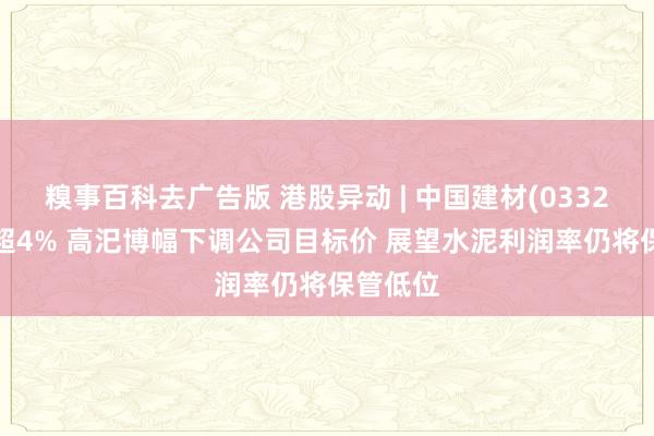 糗事百科去广告版 港股异动 | 中国建材(03323)再跌超4% 高汜博幅下调公司目标价 展望水泥利