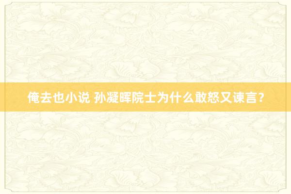 俺去也小说 孙凝晖院士为什么敢怒又谏言？