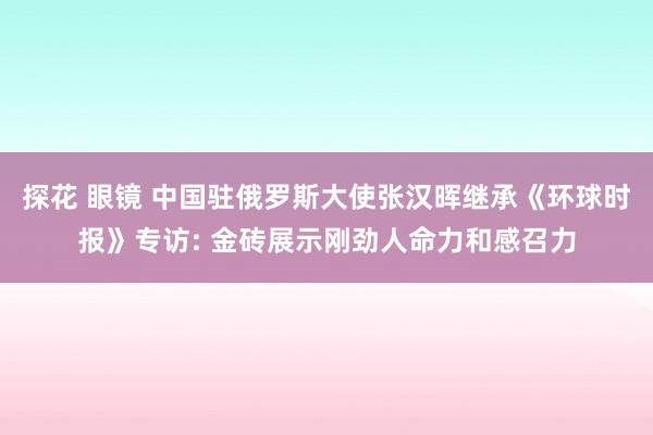 探花 眼镜 中国驻俄罗斯大使张汉晖继承《环球时报》专访: 金砖展示刚劲人命力和感召力