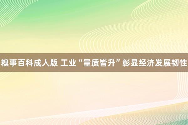 糗事百科成人版 工业“量质皆升”彰显经济发展韧性