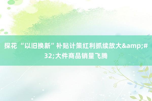 探花 “以旧换新”补贴计策红利抓续放大&#32;大件商品销量飞腾