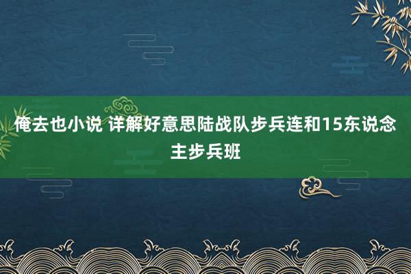 俺去也小说 详解好意思陆战队步兵连和15东说念主步兵班